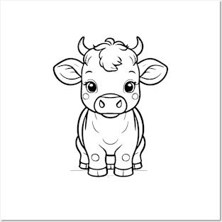 Cute Baby Cow Animal Outline Posters and Art